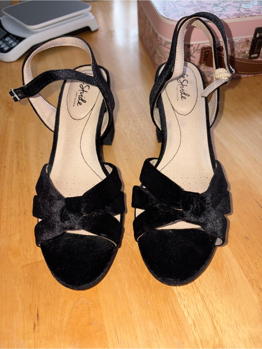 Life Stride Black Velvet Knot Block Heel Sandals